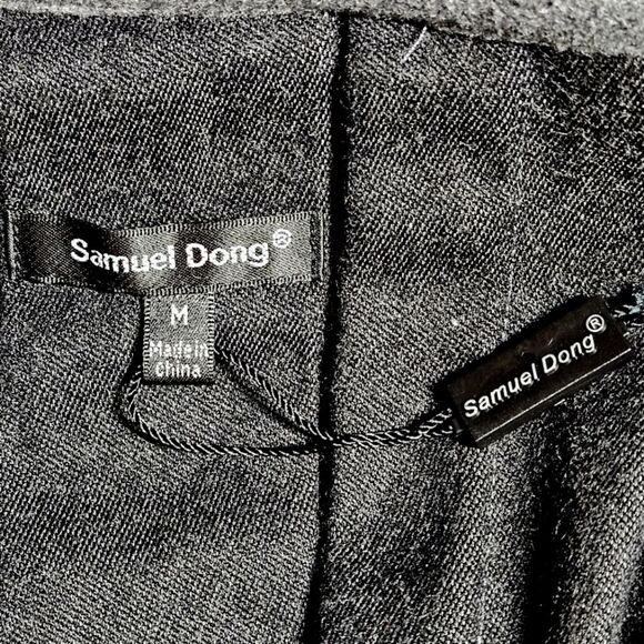 Samuel Dong Two Tone Gray Ruffle Button Front Belted Hooded Sweater Jacket Coat - Picture 9 of 13